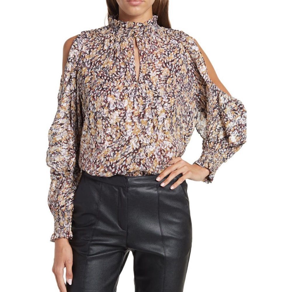 Maje letrea Metallic Cold Shoulder blouse size 3/8US NWT